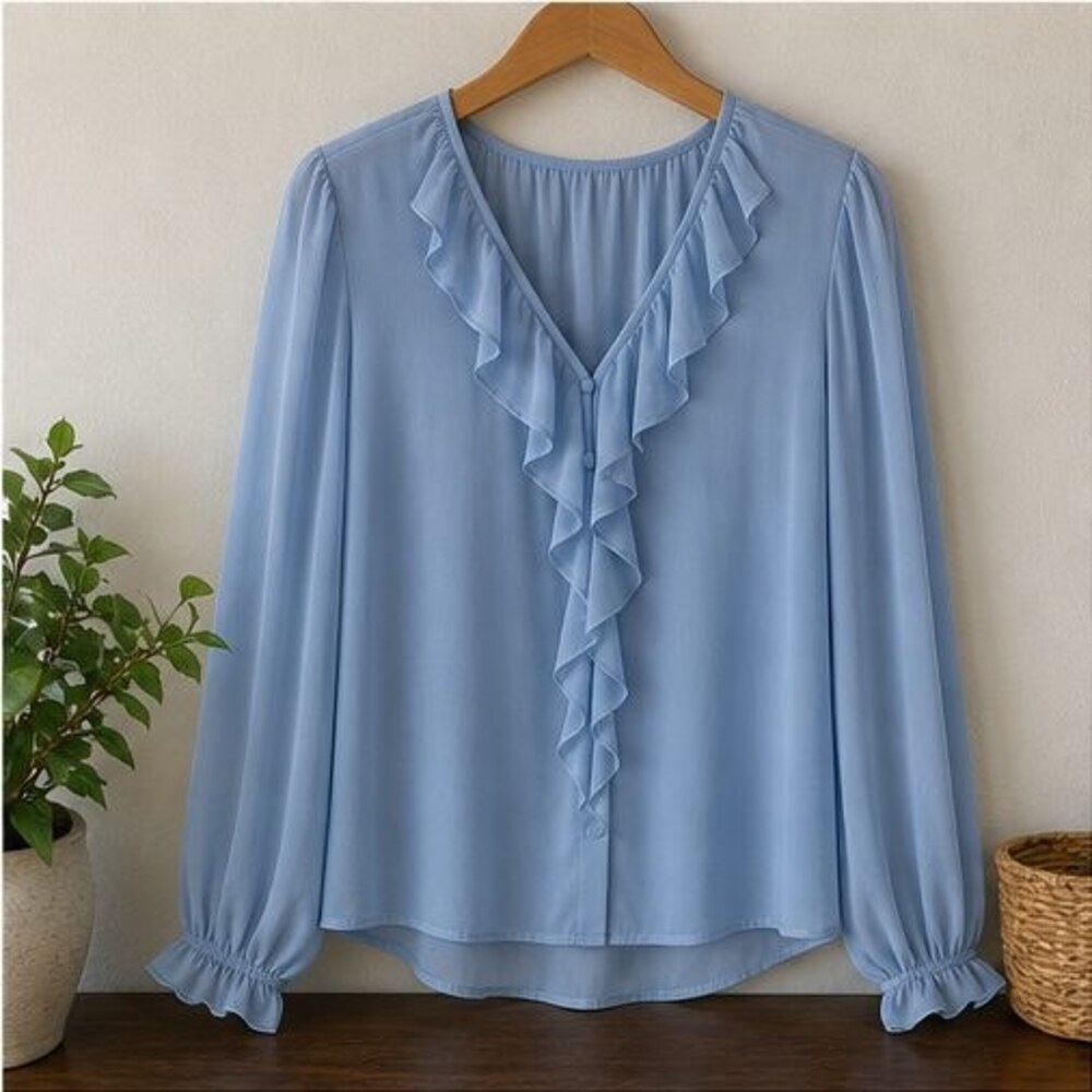 Blue Ruffle Blouse